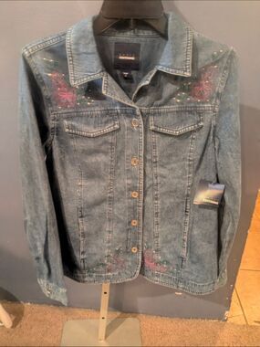 M Basic Editions Light Blue Lightweight Denim Button Up Shirt Jacket Embroidery